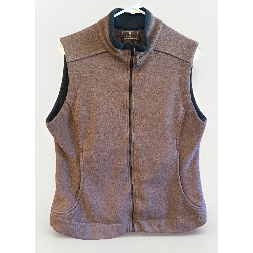 Royal Robbins Sweater Vest Mens Sz L Brown  Standard Full Zip Mock Neck, Pockets